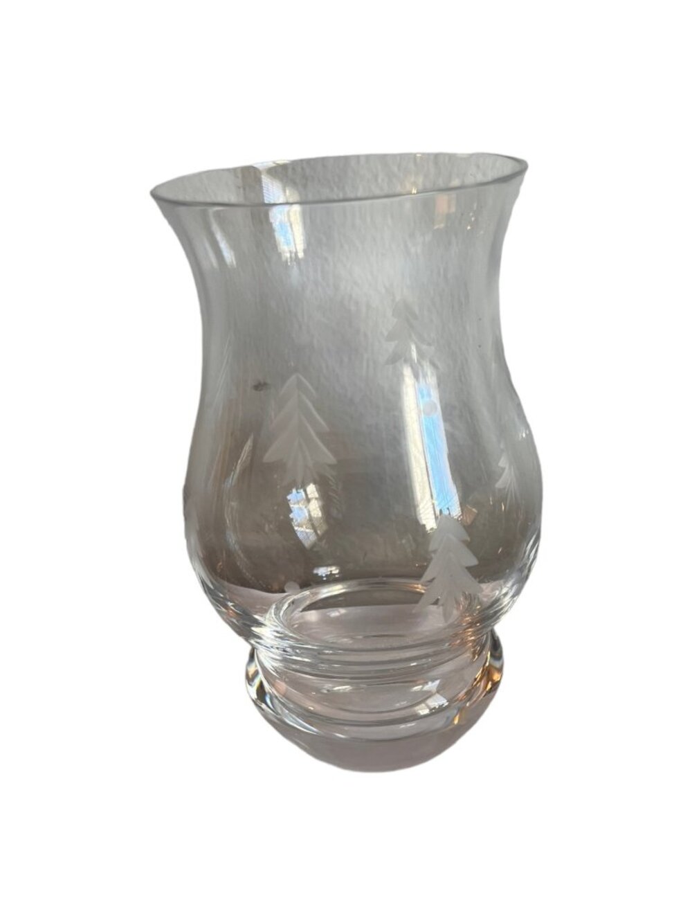 Mikasa Clear Crystal Votive Holder With Etched Trees 5.5" Elegant Design